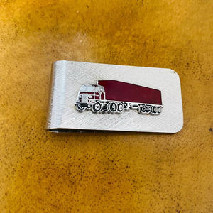 Big Rig, Eighteen Wheeler, Semi Trailer Red Truck Metal Silver Money Clip